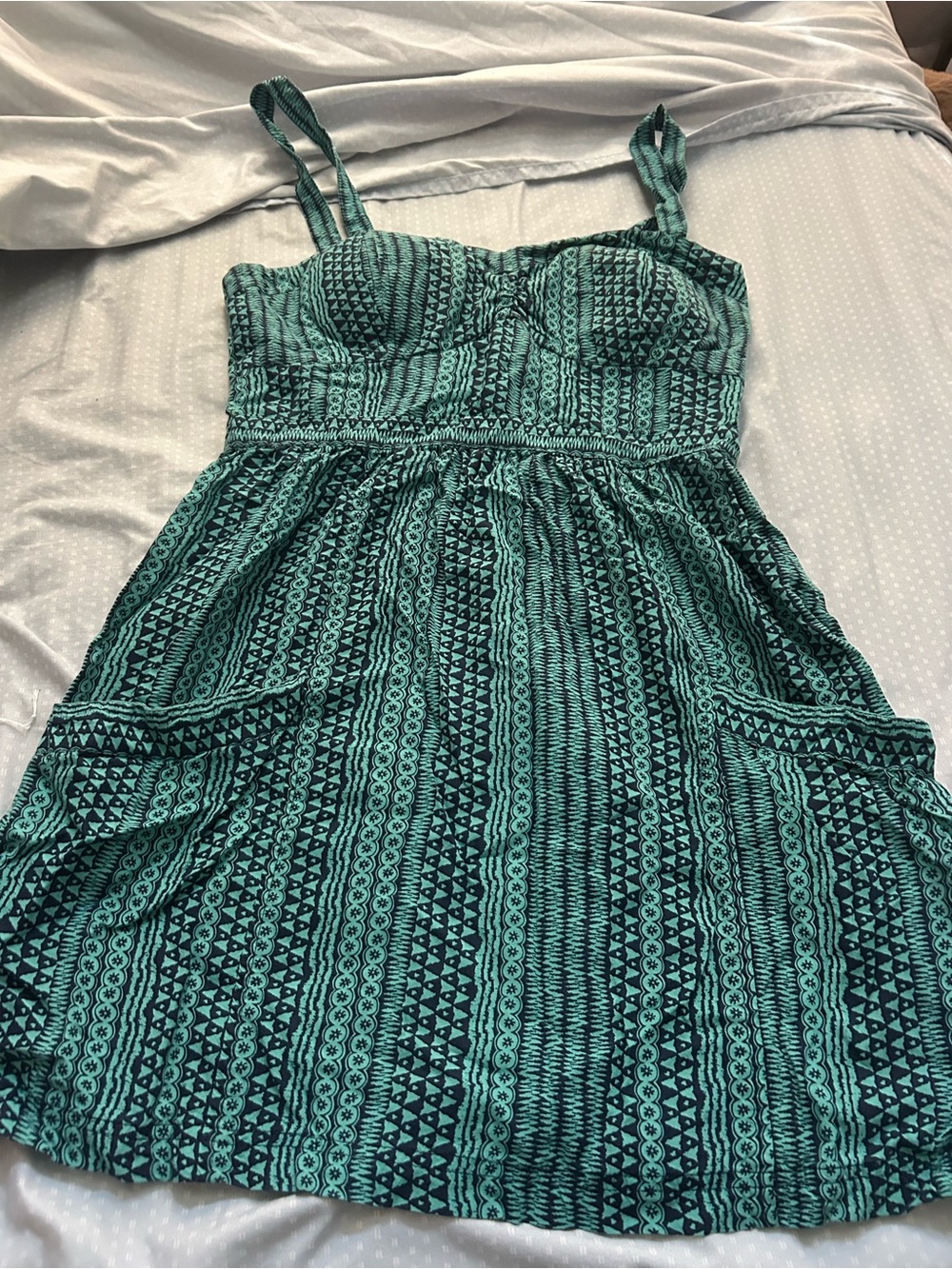 American Eagle Outfitters Teal and Black Patterned Mini Dress